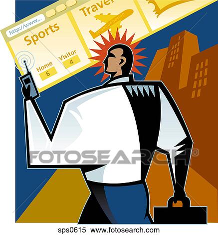 Stock Illustration - A man buying tickets online. Fotosearch