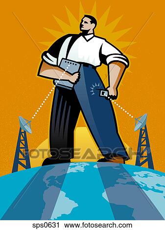 Clip Art - A man using satellite communication. Fotosearch