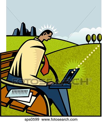 A man working remotely View Large Illustration Stock Illustration - A man working remotely. Fotosearch