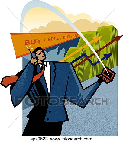 A stock trader talking on his cell phone View Large Illustration Drawing - A stock trader talking on his cell phone. Fotosearch