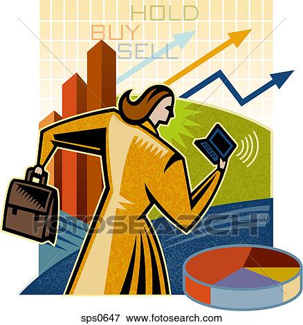 A woman buying and selling stocks View Large Illustration Stock Illustration - A woman buying and selling stocks. Fotosearch