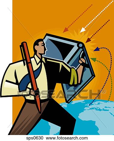 An illustration of a modern business with a laptop as his shield View Large Illustration Clipart - An illustration of a modern business with a laptop as his shield. Fotosearch