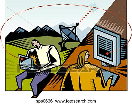 Two people communicating via email View Large Illustration Stock Illustration - Two people communicating via email. Fotosearch
