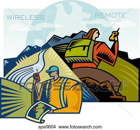 Stock Illustration - Two people communicating via wireless remote. Fotosearch