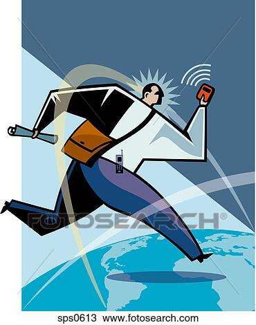 Drawing - A businessman in a hurry. Fotosearch