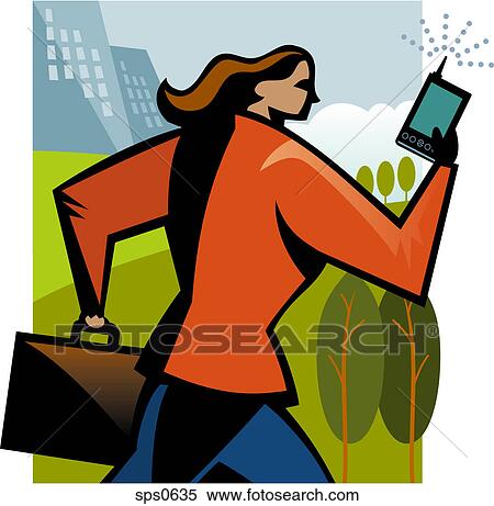 Stock Illustration - A businesswoman using her PDA. Fotosearch