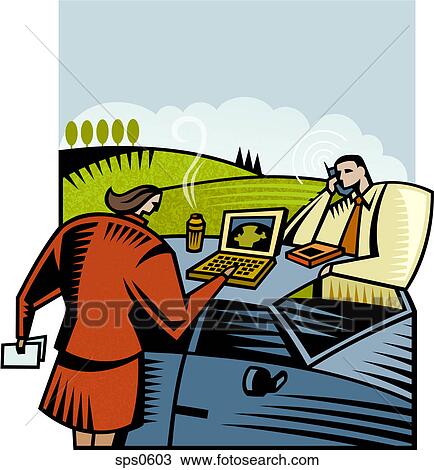 Drawing - A couple working outdoors. Fotosearch