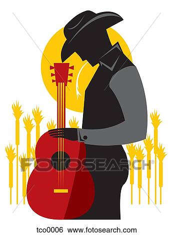 A cowboy holding a guitar at a country music festival View Large Illustration Stock Illustration - A cowboy holding a guitar at a country music festival. Fotosearch