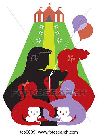 Stock Illustration - A family celebrating at a childrens festival. Fotosearch