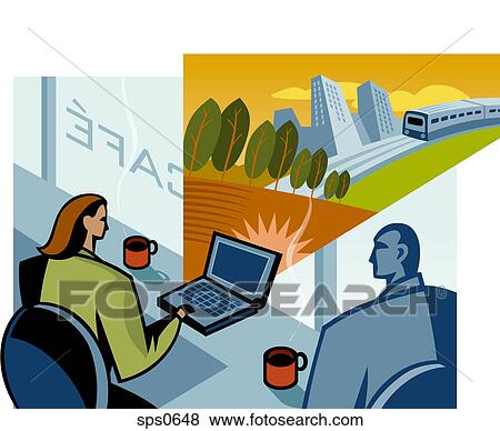 A man and woman in an internet cafe View Large Illustration Stock Illustration - A man and woman in an internet cafe. Fotosearch