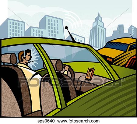 A man talking on his cell phone while driving View Large Illustration Clipart - A man talking on his cell phone while driving. Fotosearch
