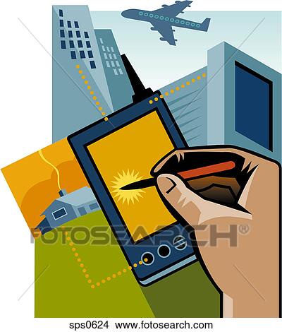 Stock Illustration - A person using a PDA. Fotosearch
