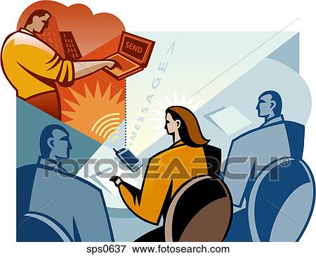A picture of a man sending email to a PDA View Large Illustration Stock Illustration - A picture of a man sending email to a PDA. Fotosearch