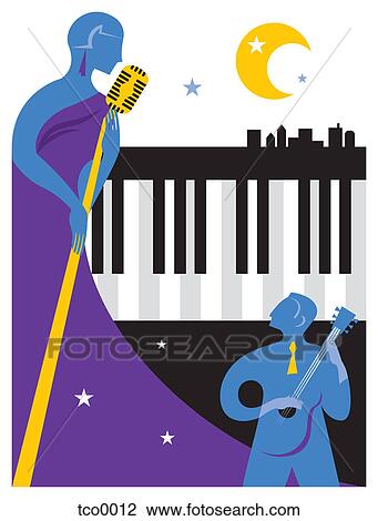 A singer and musician performing at a jazz festival View Large Illustration Drawing - A singer and musician performing at a jazz festival. Fotosearch