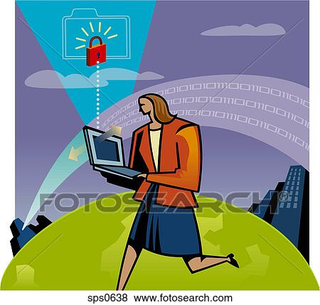 Stock Illustration - A woman opening a locked file. Fotosearch
