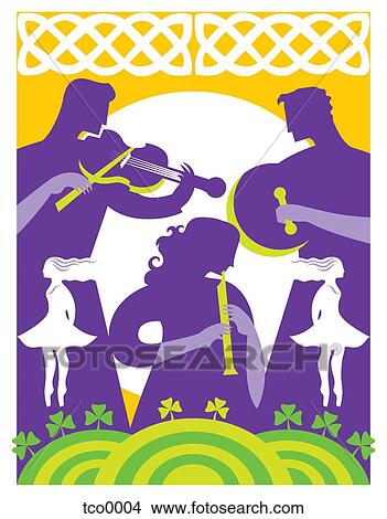 Musicians and dancers performing at a Celtic festival View Large Illustration Stock Illustration - Musicians and dancers performing at a Celtic festival. Fotosearch