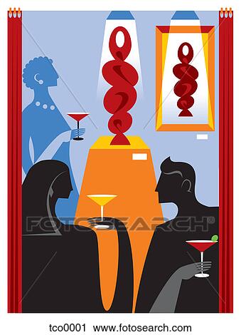 Clip Art - People holding drinks at an art gallery opening. Fotosearch