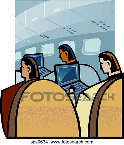 People using computers on the plane while traveling View Large Illustration Stock Illustration - People using computers on the plane while traveling. Fotosearch
