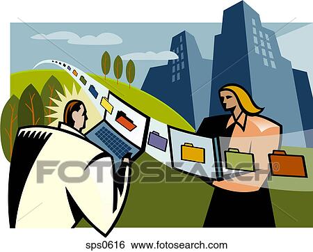 Two people checking through computer folders View Large Illustration Stock Illustration - Two people checking through computer folders. Fotosearch