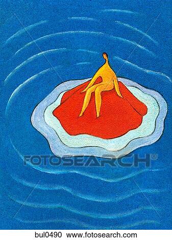 A man sitting on a small island surrounded by water View Large Illustration Clipart - A man sitting on a small island surrounded by water. Fotosearch