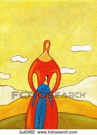 A woman holding a boy View Large Illustration Drawing - A woman holding a boy. Fotosearch