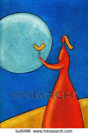 A woman with a bird sitting on her hand View Large Illustration Stock Illustration - A woman with a bird sitting on her hand. Fotosearch