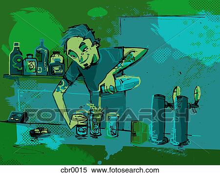 A bartender mixing drinks at a bar View Large Illustration Stock Illustration - A bartender mixing drinks at a bar. Fotosearch