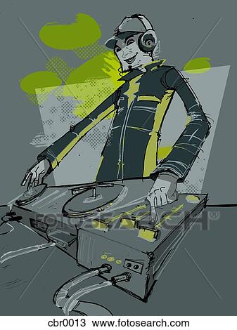 Drawing - A DJ spinning tracks. Fotosearch