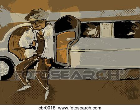 A flashily dressed man getting out of a limousine View Large Illustration Stock Illustration - A flashily dressed man getting out of a limousine. Fotosearch