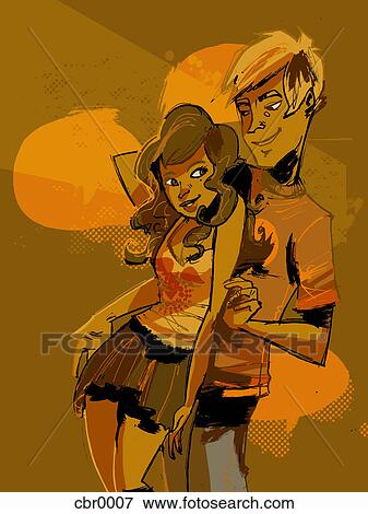 Stock Illustration - A young couple flirting and dancing in a club. Fotosearch