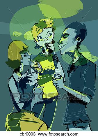 Drawing - People having drinks in a night club. Fotosearch