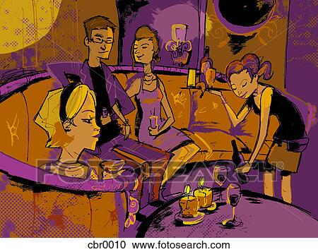 Clipart - People having wine at a lounge. Fotosearch