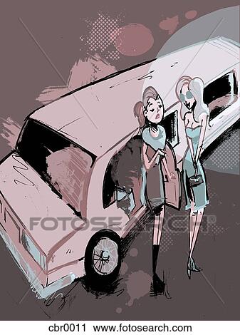 Two women getting out of a limousine View Large Illustration Clip Art - Two women getting out of a limousine. Fotosearch