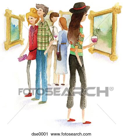 A watercolor illustration of people at an art opening View Large Illustration Clip Art - A watercolor illustration of people at an art opening. Fotosearch