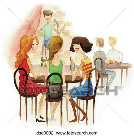 A watercolor illustration of people at a comedy club View Large Illustration Drawing - A watercolor illustration of people at a comedy club. Fotosearch