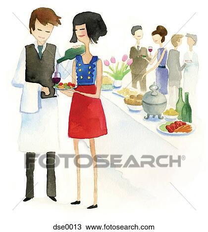 A watercolor illustration of people at a reception View Large Illustration Drawing - A watercolor illustration of people at a reception. Fotosearch