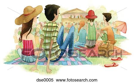 A watercolor illustration of people at an outdoor music festival View Large Illustration Stock Illustration - A watercolor illustration of people at an outdoor music festival. Fotosearch