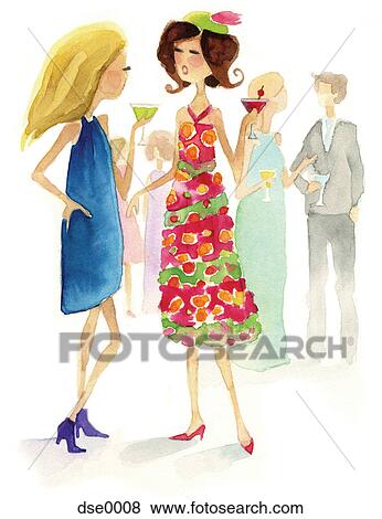 A watercolor illustration of people at a cocktail party View Large Illustration Stock Illustration - A watercolor illustration of people at a cocktail party. Fotosearch