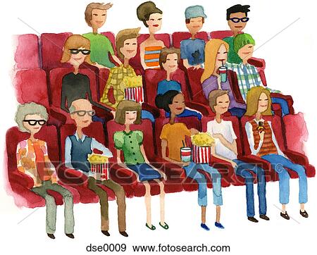 A watercolor illustration of people in a movie theater View Large Illustration Stock Illustration - A watercolor illustration of people in a movie theater. Fotosearch