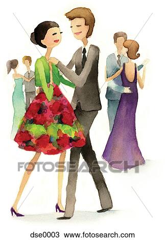 A watercolor illustration of three couples dancing View Large Illustration Drawing - A watercolor illustration of three couples dancing. Fotosearch