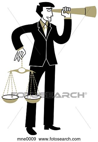 A businessman looking through a telescope while holding the Scales of Justice View Large Illustration Stock Illustration - A businessman looking through a telescope while holding the Scales of Justice. Fotosearch