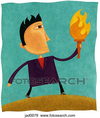 Stock Illustration - A businessman holding a flaming torch. Fotosearch