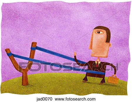 A businessman in a sling shot View Large Illustration Clipart - A businessman in a sling shot. Fotosearch