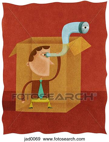 Stock Illustration - A businessman using a telescope to look outside of a box. Fotosearch