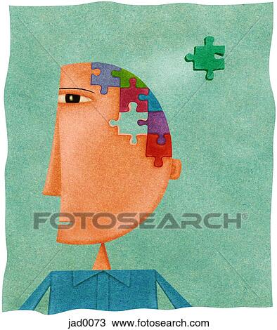 A man with a puzzle on his head and a missing piece View Large Illustration Drawing - A man with a puzzle on his head and a missing piece. Fotosearch