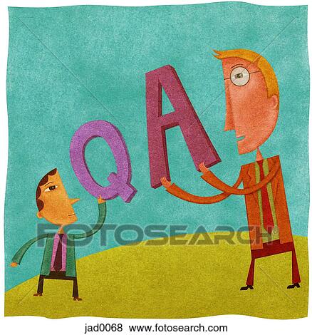 A small businessman holding a Q for question and a large businessman holding an A for answer View Large Illustration Stock Illustration - A small businessman holding a Q for question and a large businessman holding an A for answer. Fotosearch