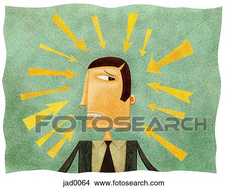 A worried businessman with arrows pointing at his head View Large Illustration Stock Illustration - A worried businessman with arrows pointing at his head. Fotosearch