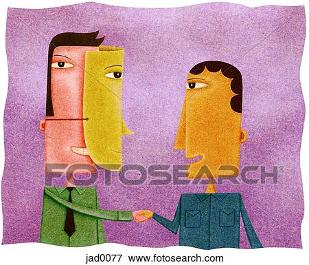 One man shaking hands with another man behind a mask View Large Illustration Stock Illustration - One man shaking hands with another man behind a mask. Fotosearch