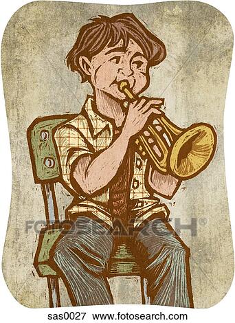 A boy playing a trumpet View Large Illustration Stock Illustration - A boy playing a trumpet. Fotosearch