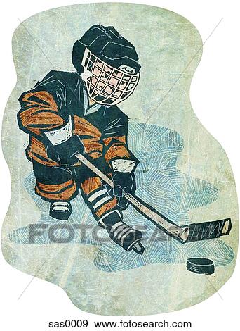A boy playing ice hockey View Large Illustration Stock Illustration - A boy playing ice hockey. Fotosearch